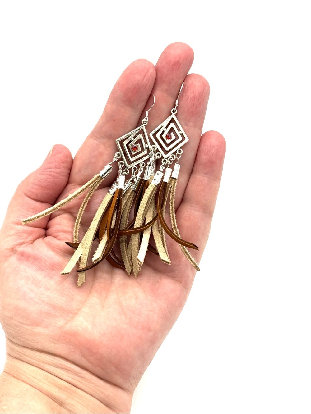 Hand Crafted Bohemian Tassel Drop Earrings in Brown and Tan - Picture 5 of 11